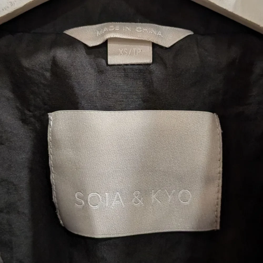 Soia & Kyo Lightweight Floral Lined Double Breasted Trench Coat - Black Size XS - Picture 7 of 9